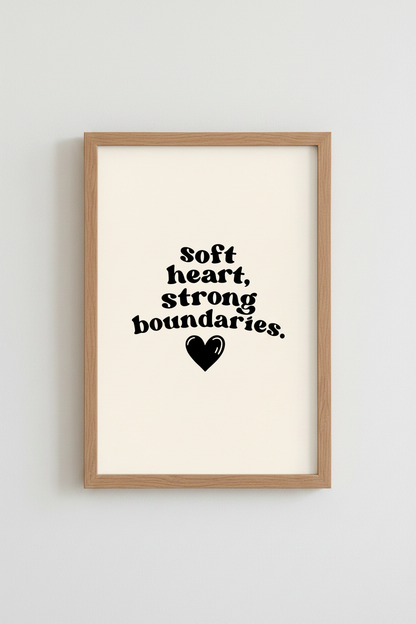 Soft Heart Strong Boundaries Wall Art | Retro Mental Health Poster | Self Care Minimalist