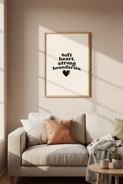 Soft Heart Strong Boundaries Wall Art | Retro Mental Health Poster | Self Care Minimalist