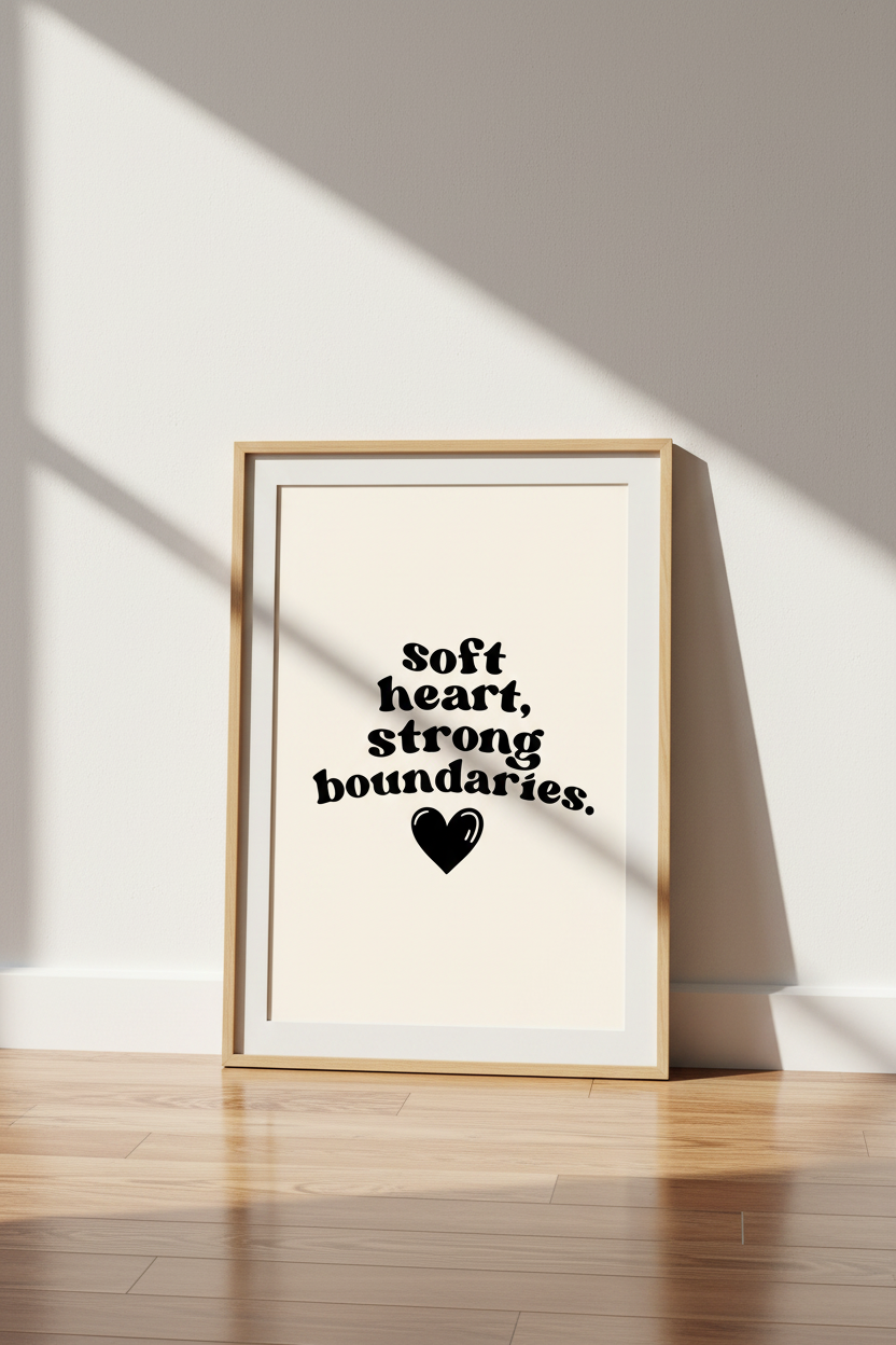 Soft Heart Strong Boundaries Wall Art | Retro Mental Health Poster | Self Care Minimalist