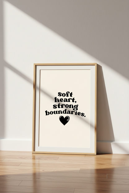 Soft Heart Strong Boundaries Wall Art | Retro Mental Health Poster | Self Care Minimalist