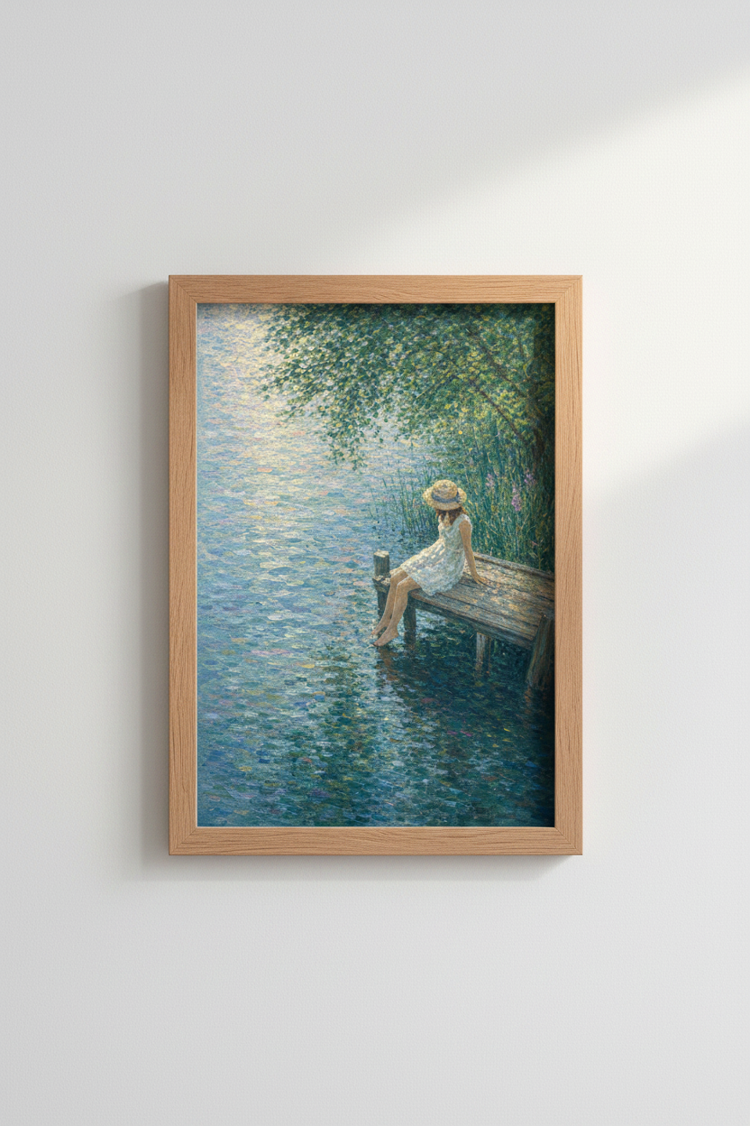 Pastel Lake Art | Gentle Blues, Greenery Decor | Calm, Dreamy Poster