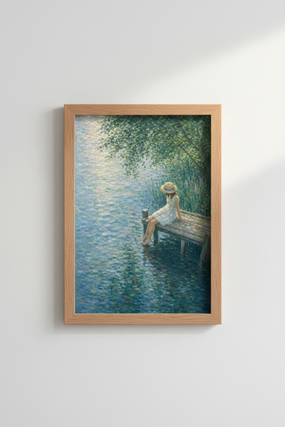 Pastel Lake Art | Gentle Blues, Greenery Decor | Calm, Dreamy Poster