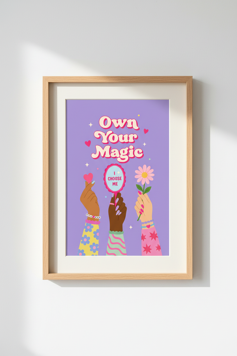 Retro Pastel Wall Art Print | Own Your Magic Quote, Aesthetic Dorm &amp; Bedroom Decor