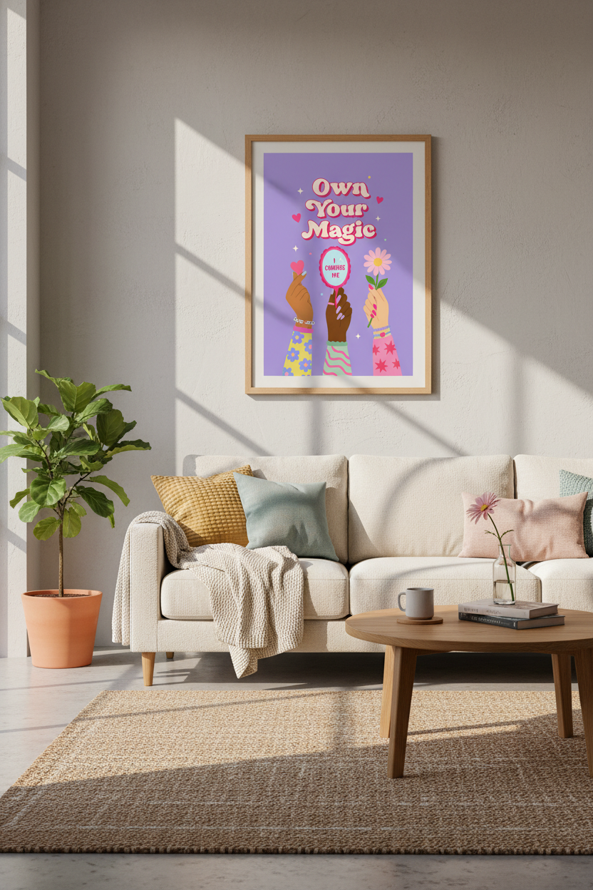 Retro Pastel Wall Art Print | Own Your Magic Quote, Aesthetic Dorm &amp; Bedroom Decor