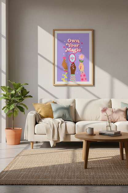 Retro Pastel Wall Art Print | Own Your Magic Quote, Aesthetic Dorm &amp; Bedroom Decor