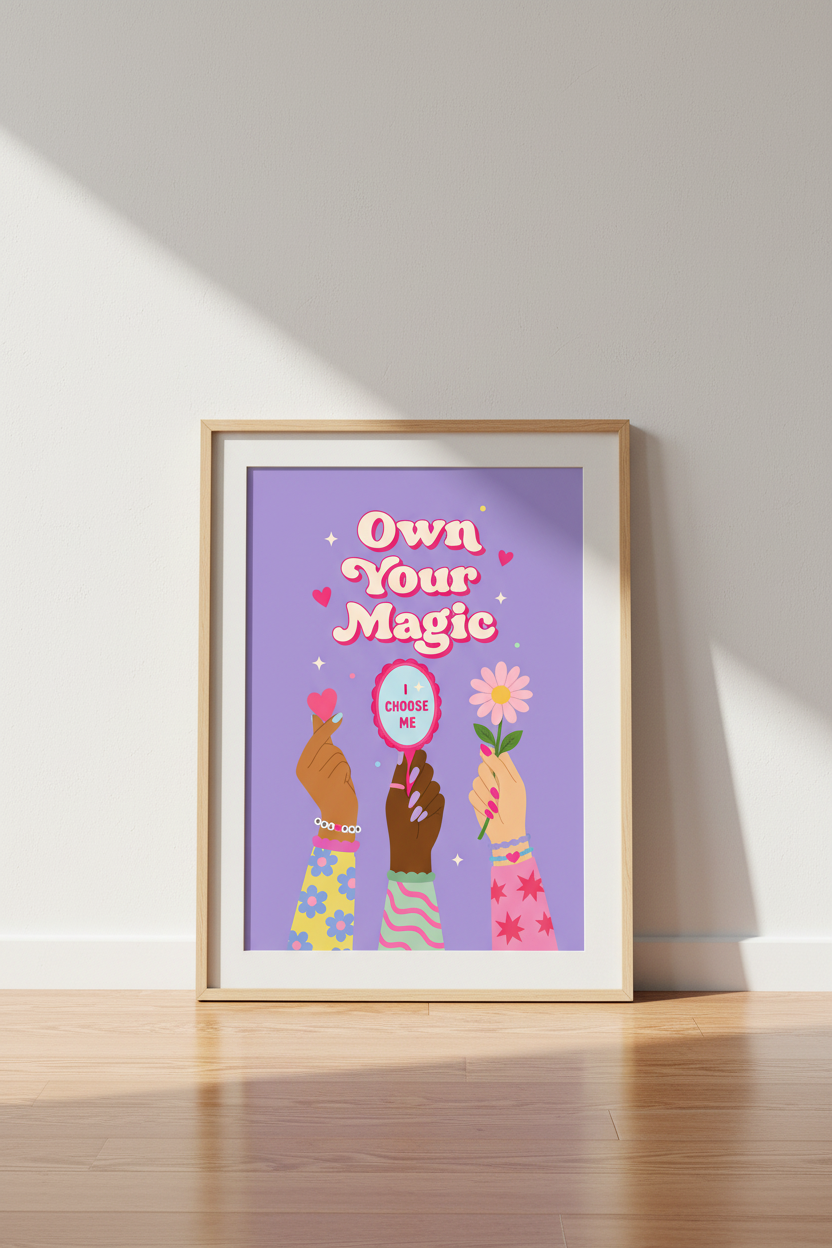 Retro Pastel Wall Art Print | Own Your Magic Quote, Aesthetic Dorm &amp; Bedroom Decor