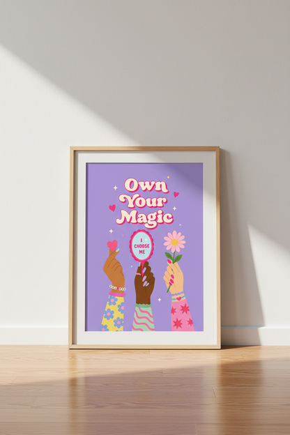 Retro Pastel Wall Art Print | Own Your Magic Quote, Aesthetic Dorm &amp; Bedroom Decor