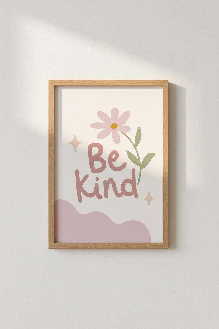 Be Kind Floral Wall Art Print | Boho Nursery Decor | Pastel Flower Poster