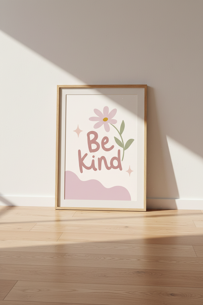 Be Kind Floral Wall Art Print | Boho Nursery Decor | Pastel Flower Poster
