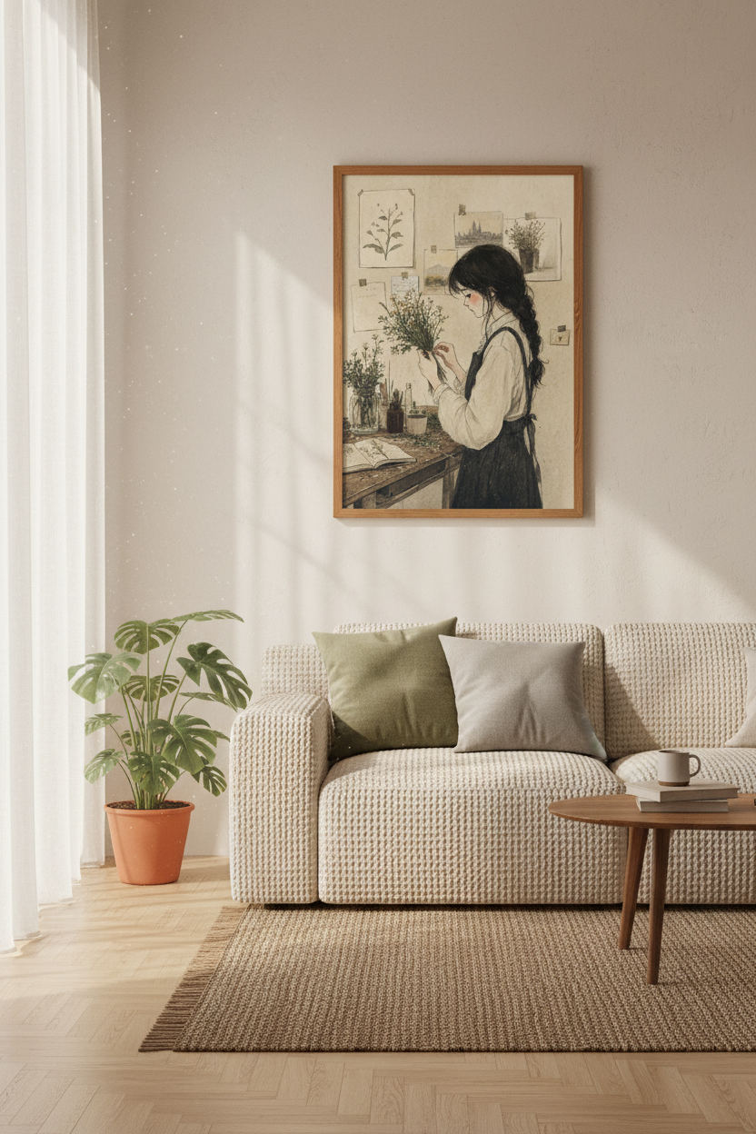 Cottagecore Girl with Flowers Art | Vintage Aesthetic Poster, Bedroom Wall Decor