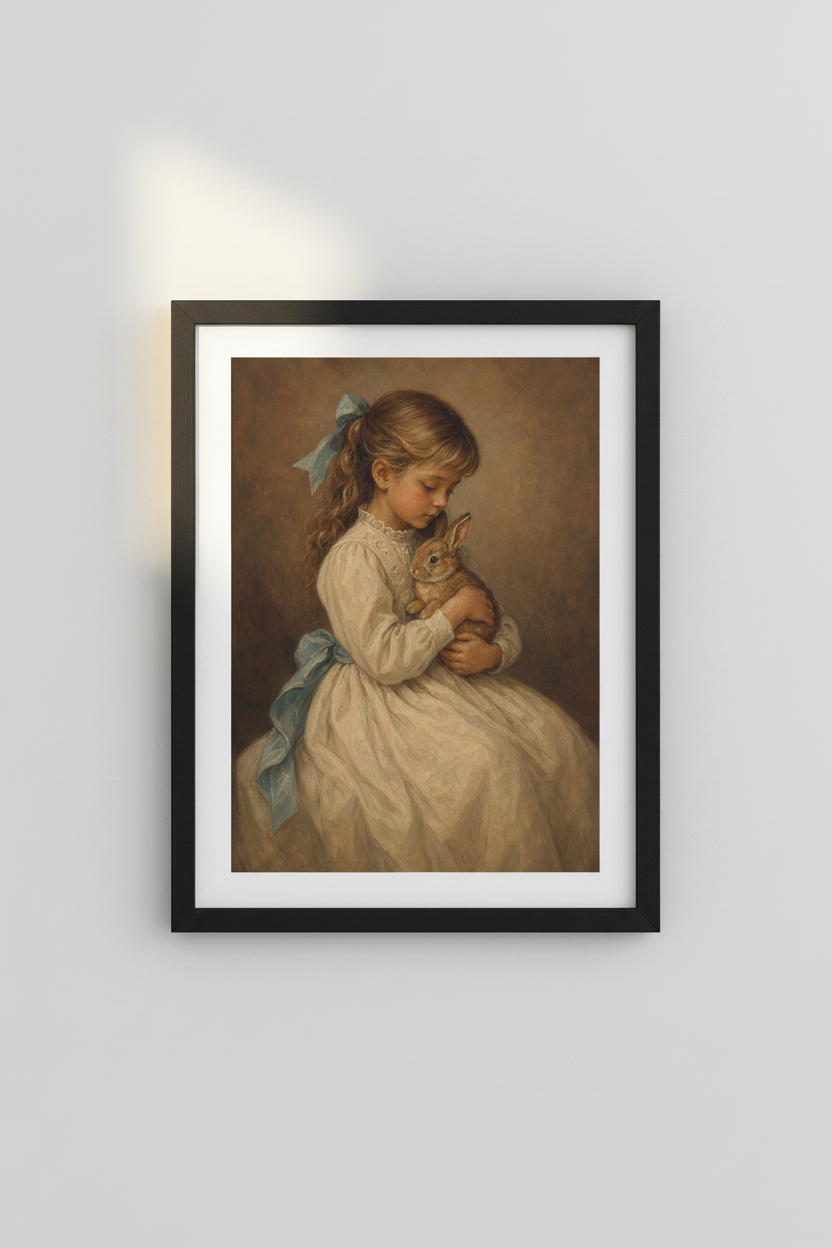 Vintage Bunny Art | Romantic Pastels, Soft Creams | Nursery Decor