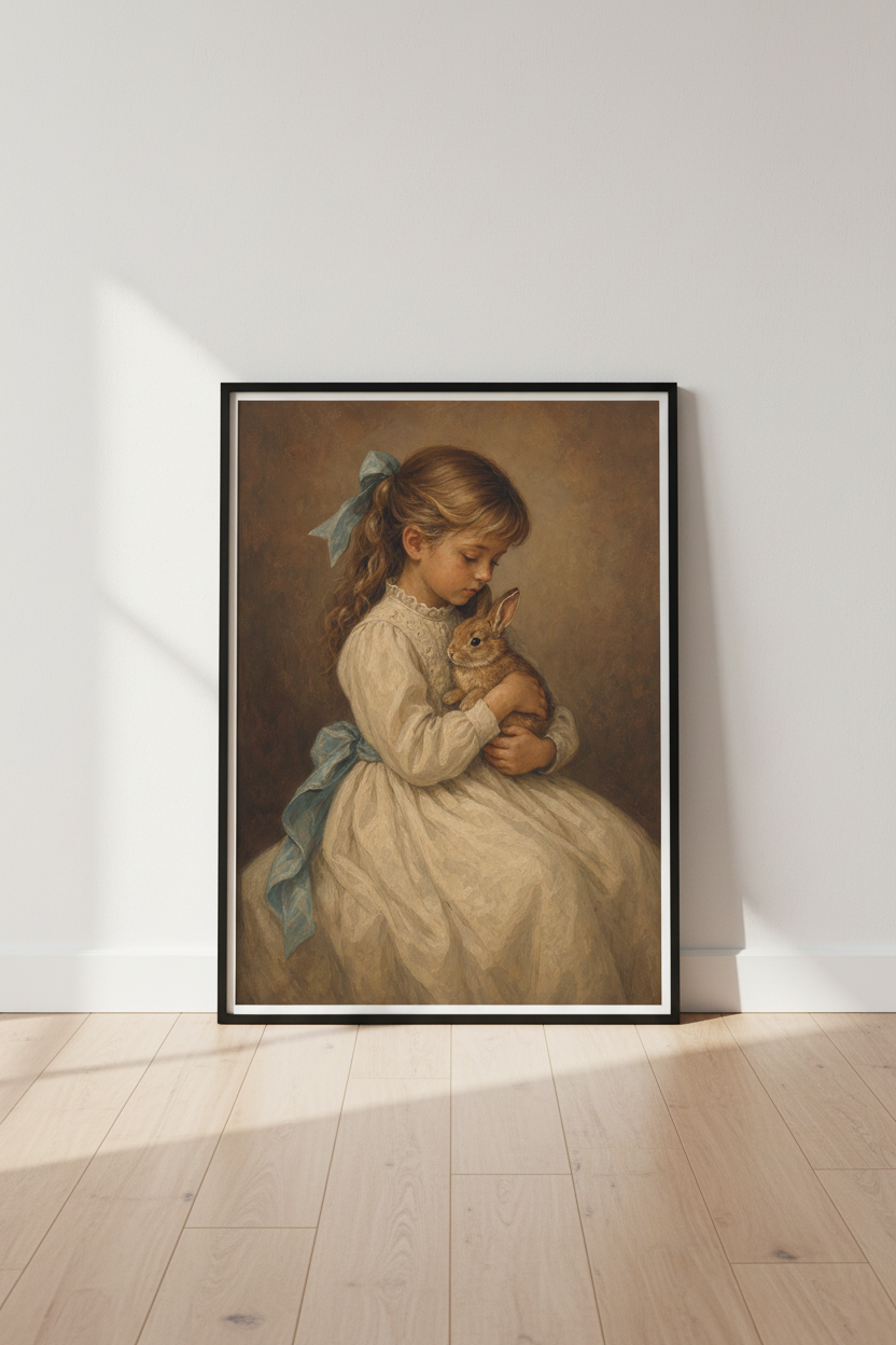 Vintage Bunny Art | Romantic Pastels, Soft Creams | Nursery Decor