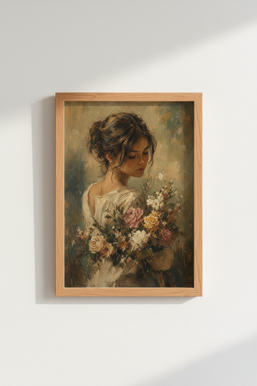 Floral Portrait Wall Art Print | Romantic Oil Aesthetic | Bedroom Decor
