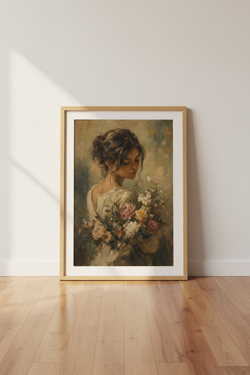 Floral Portrait Wall Art Print | Romantic Oil Aesthetic | Bedroom Decor