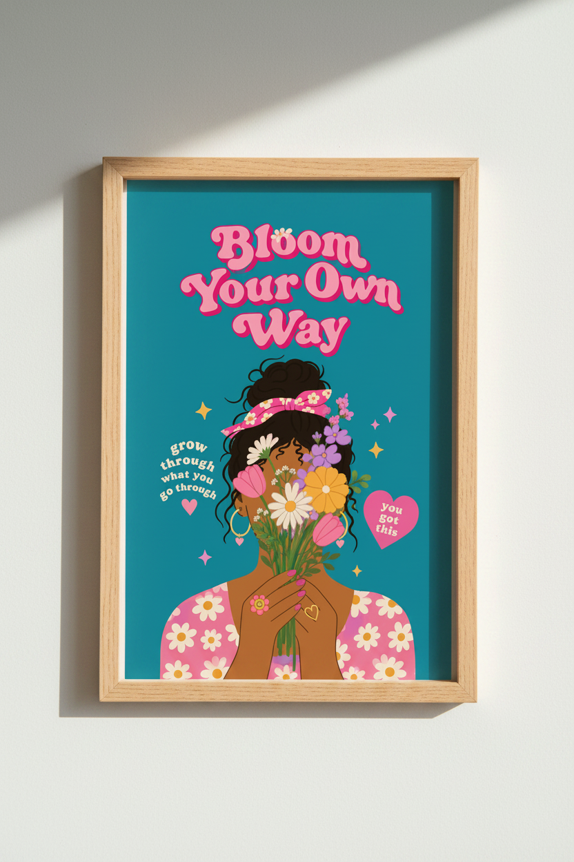 Retro Preppy Wall Art | Bloom Your Own Way Floral Poster, Dorm Room Decor