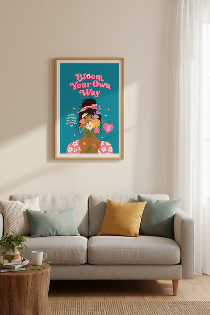 Retro Preppy Wall Art | Bloom Your Own Way Floral Poster, Dorm Room Decor