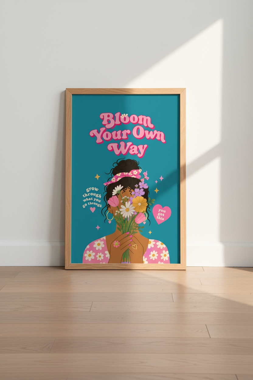 Retro Preppy Wall Art | Bloom Your Own Way Floral Poster, Dorm Room Decor