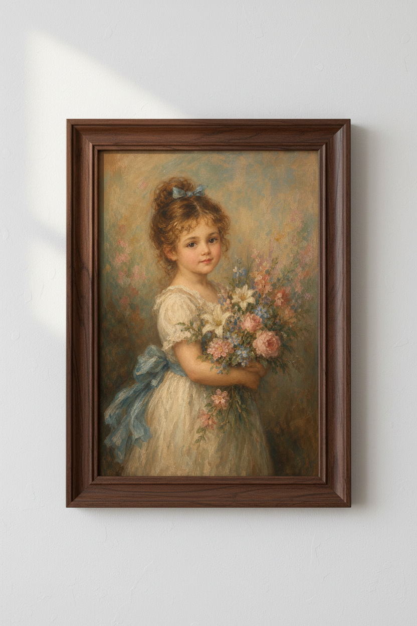 Impressionist Bouquet Girl Wall Art Print | Living Room Decor | Pastel Poster