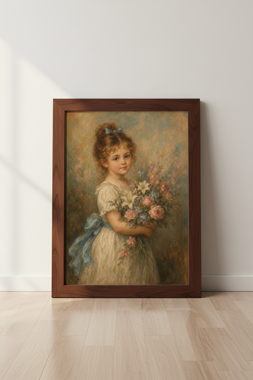 Impressionist Bouquet Girl Wall Art Print | Living Room Decor | Pastel Poster