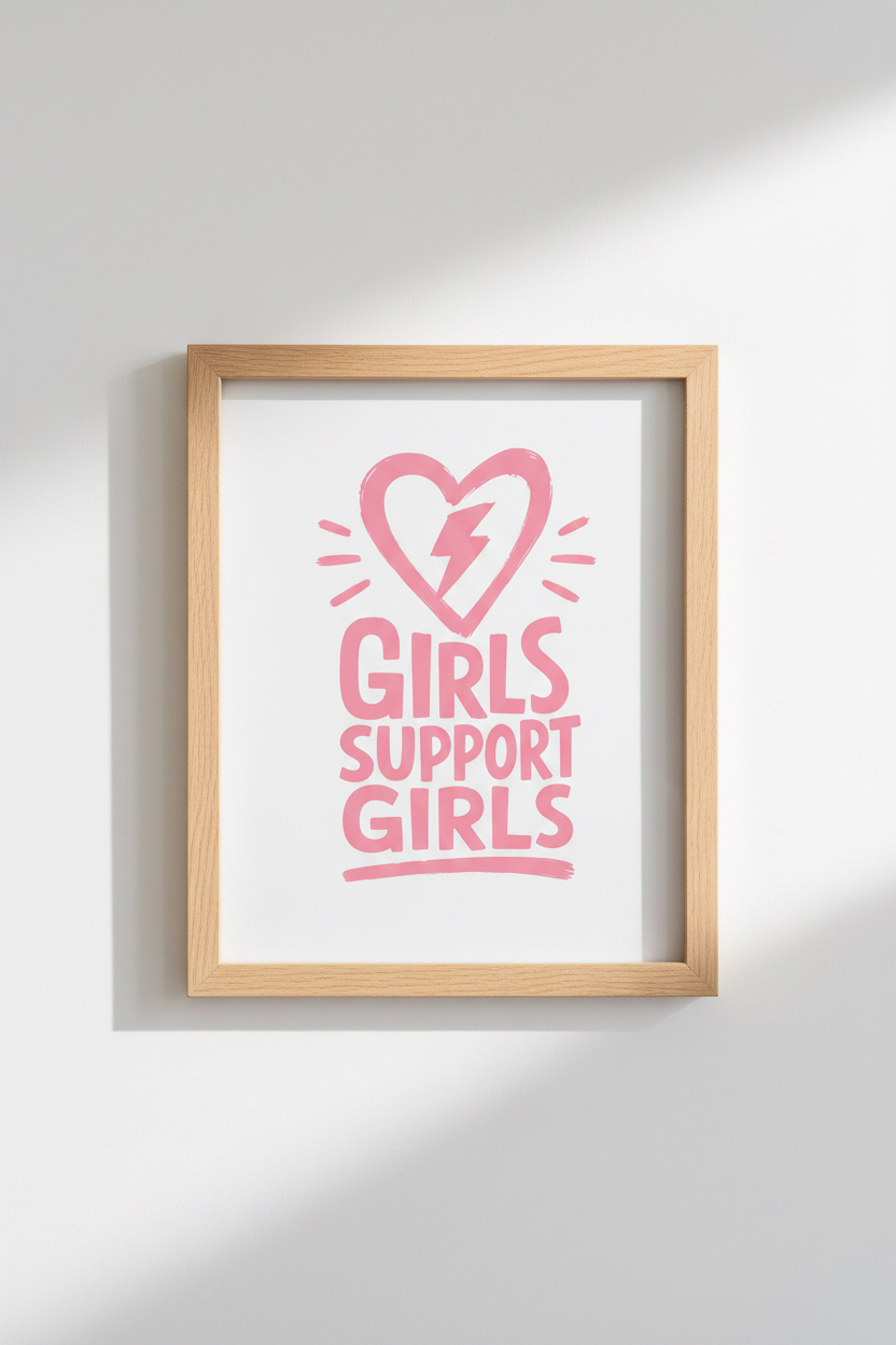 Pink feminist art | Hand-drawn Heart Wall Decor | Living Room Decor