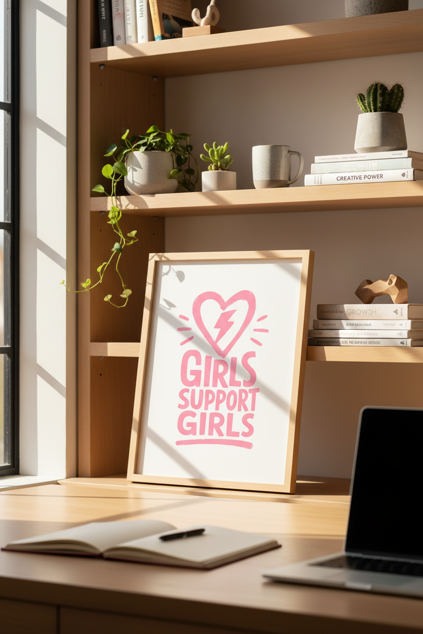 Pink feminist art | Hand-drawn Heart Wall Decor | Living Room Decor