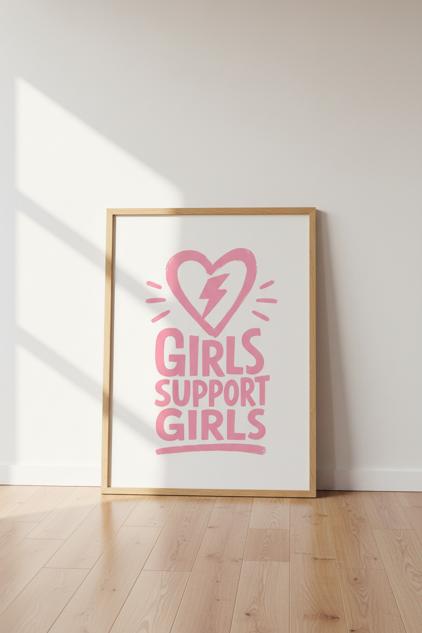 Pink feminist art | Hand-drawn Heart Wall Decor | Living Room Decor