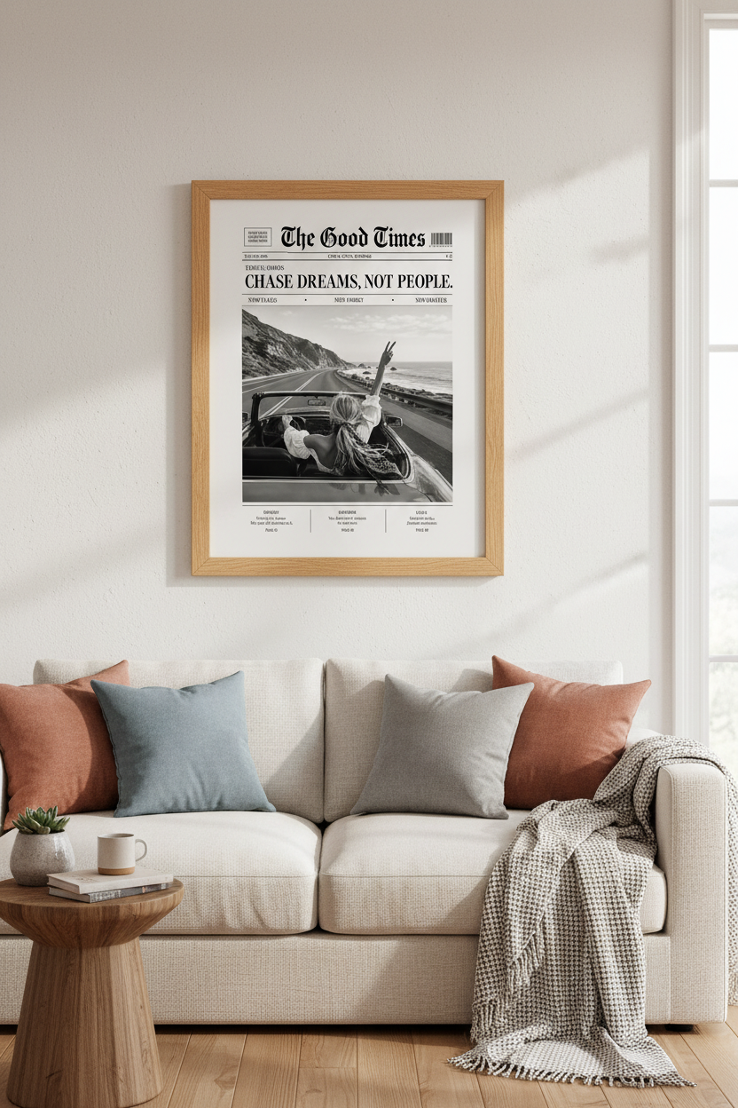 Newspaper Aesthetic Poster | Vintage Black and White Print | Trendy Bedroom Wall Art