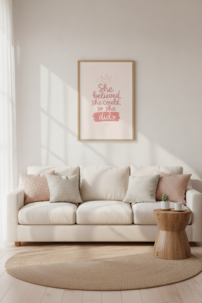 She Believed She Could Wall Art | Pink Nursery Decor | Motivational Poster