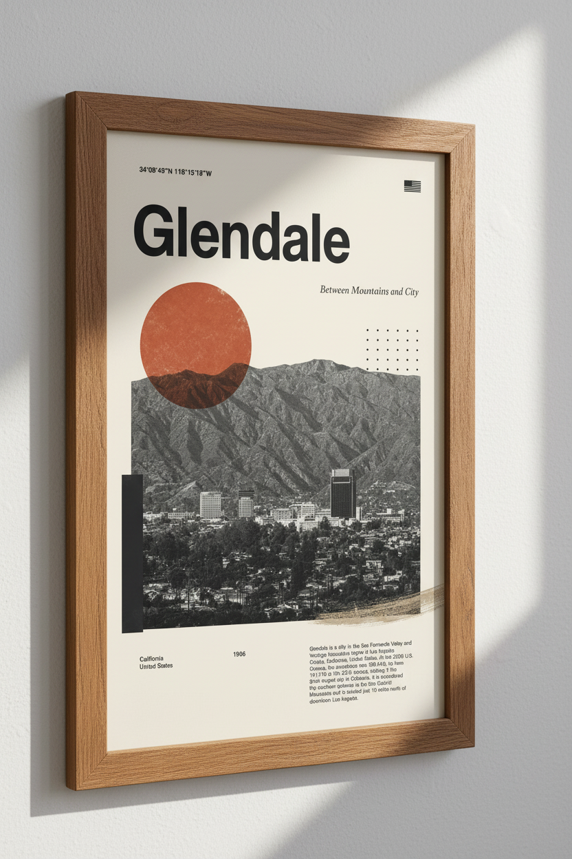 Glendale California Wall Art Print | Modern Travel Decor | Minimalist Poster