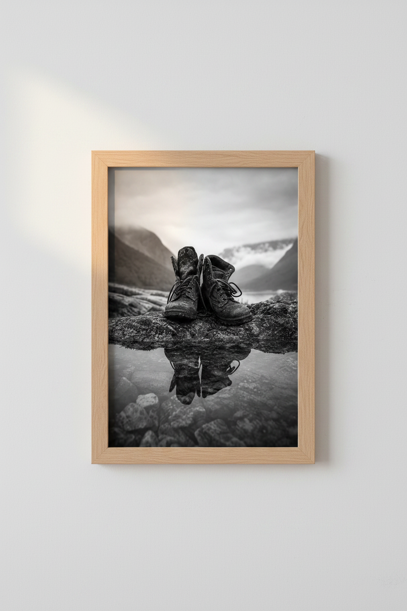 Rustic Hiking Art Print | Black and White Mountain Decor | Adventure Poster