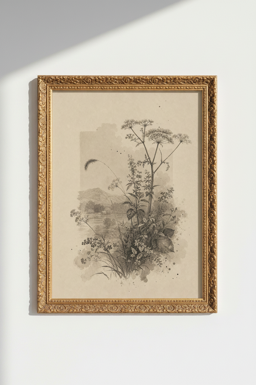 Botanical Wall Art | Vintage Sepia Illustration, Living Room Decor