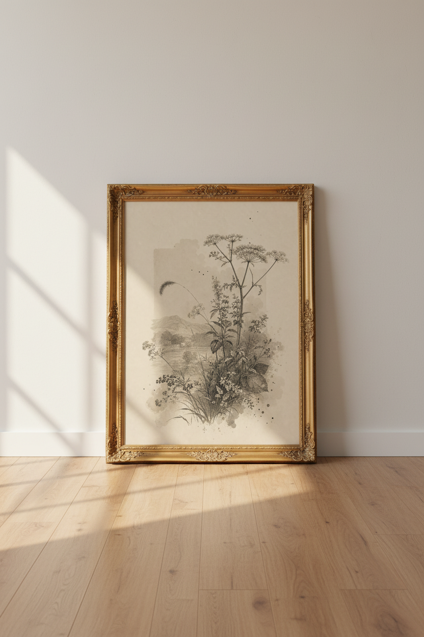 Botanical Wall Art | Vintage Sepia Illustration, Living Room Decor