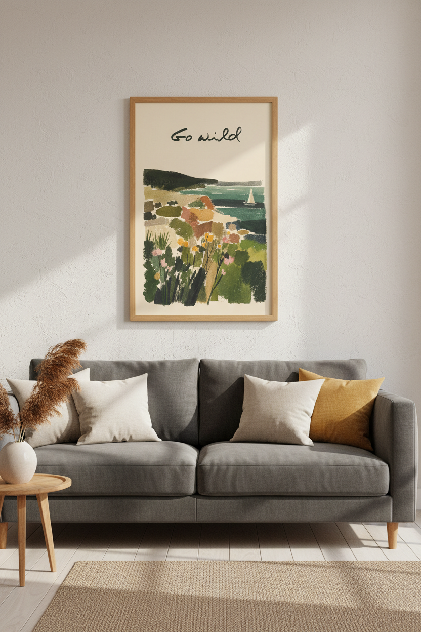 Coastal Landscape Go Wild Wall Art | Earthy Nature Print | Boho Beach Poster