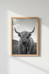 Highland Cow Wall Art Print | Black and White Farmhouse Decor | Rustic Animal Poster