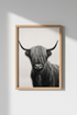 Highland Cow Wall Art Print | Black and White Farmhouse Decor | Minimalist Poster