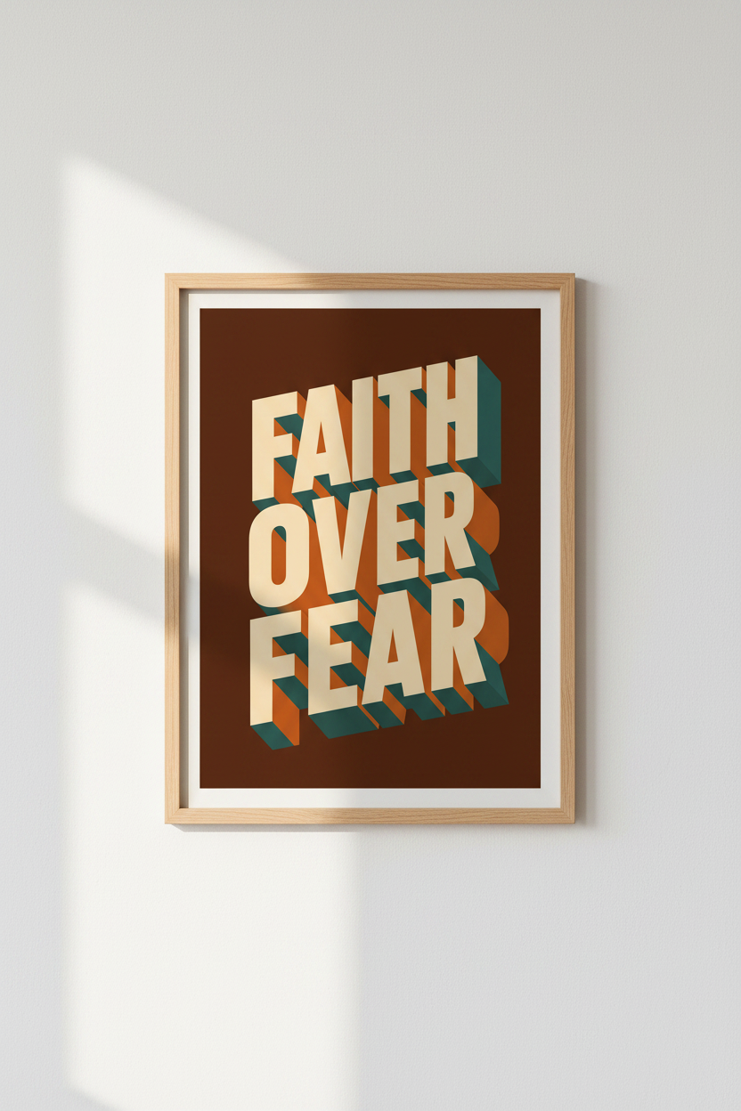 Faith Over Fear Retro Typography Wall Art | Terracotta Home Decor | 70s Vintage Poster