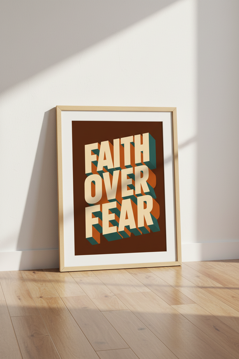 Faith Over Fear Retro Typography Wall Art | Terracotta Home Decor | 70s Vintage Poster