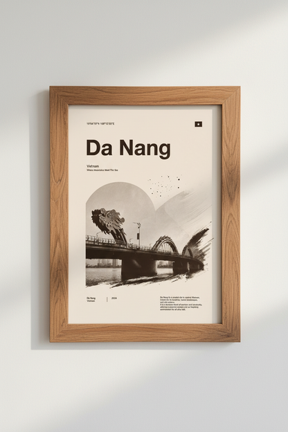 Da Nang Dragon Bridge Wall Art | Vietnam Travel Poster | Minimalist Modern Decor