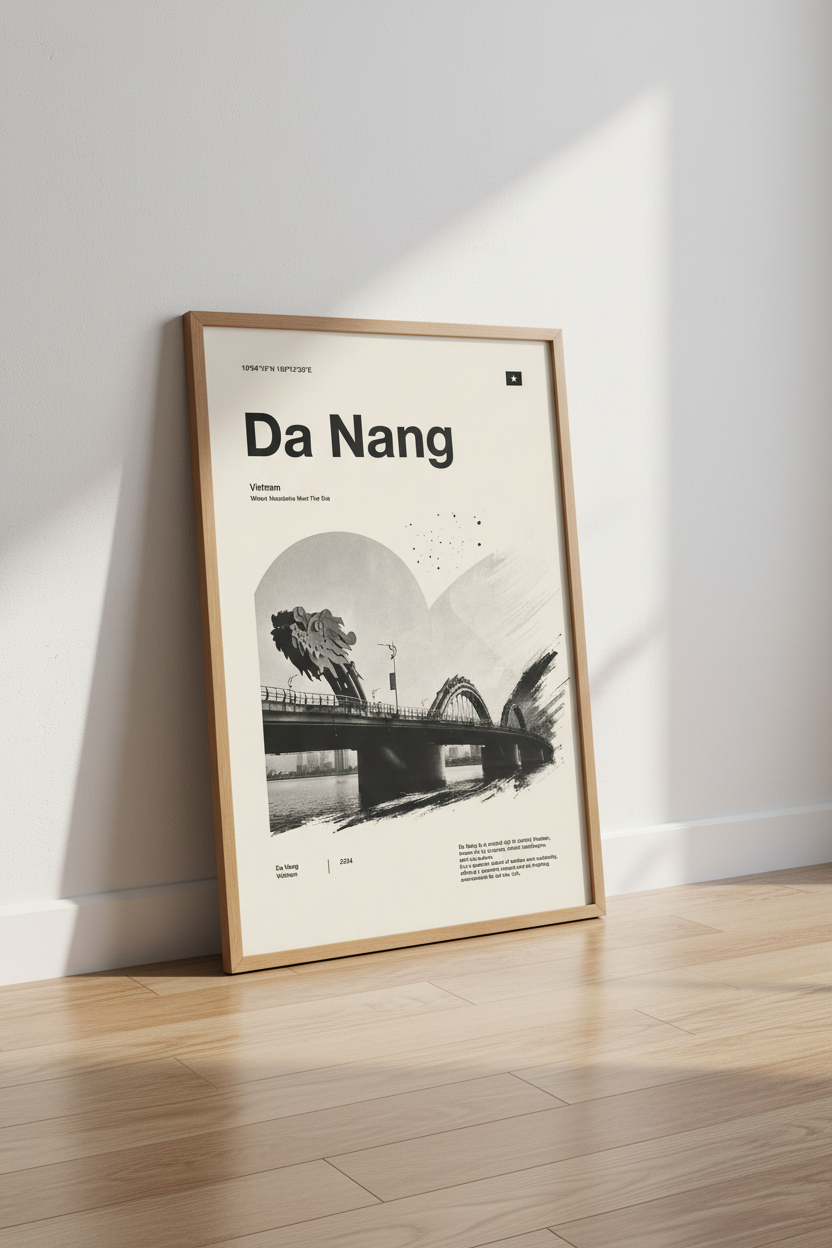 Da Nang Dragon Bridge Wall Art | Vietnam Travel Poster | Minimalist Modern Decor