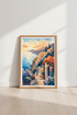Mediterranean Coastal Town Watercolor | Italy Seascape Print, Amalfi Coast Decor