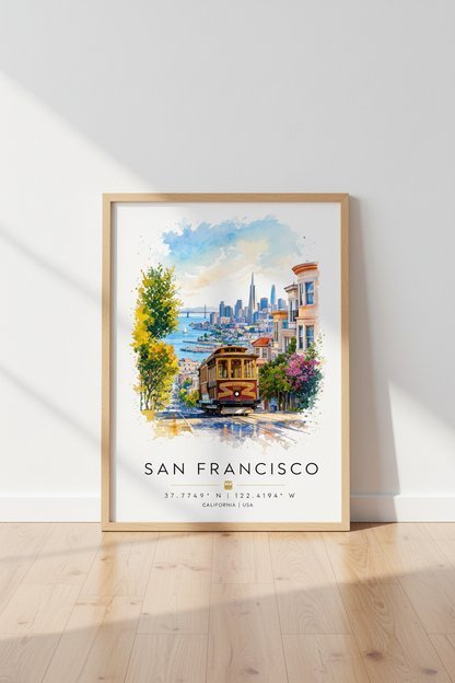 San Francisco Cable Car Art | Watercolor Cityscape, Living Room Decor
