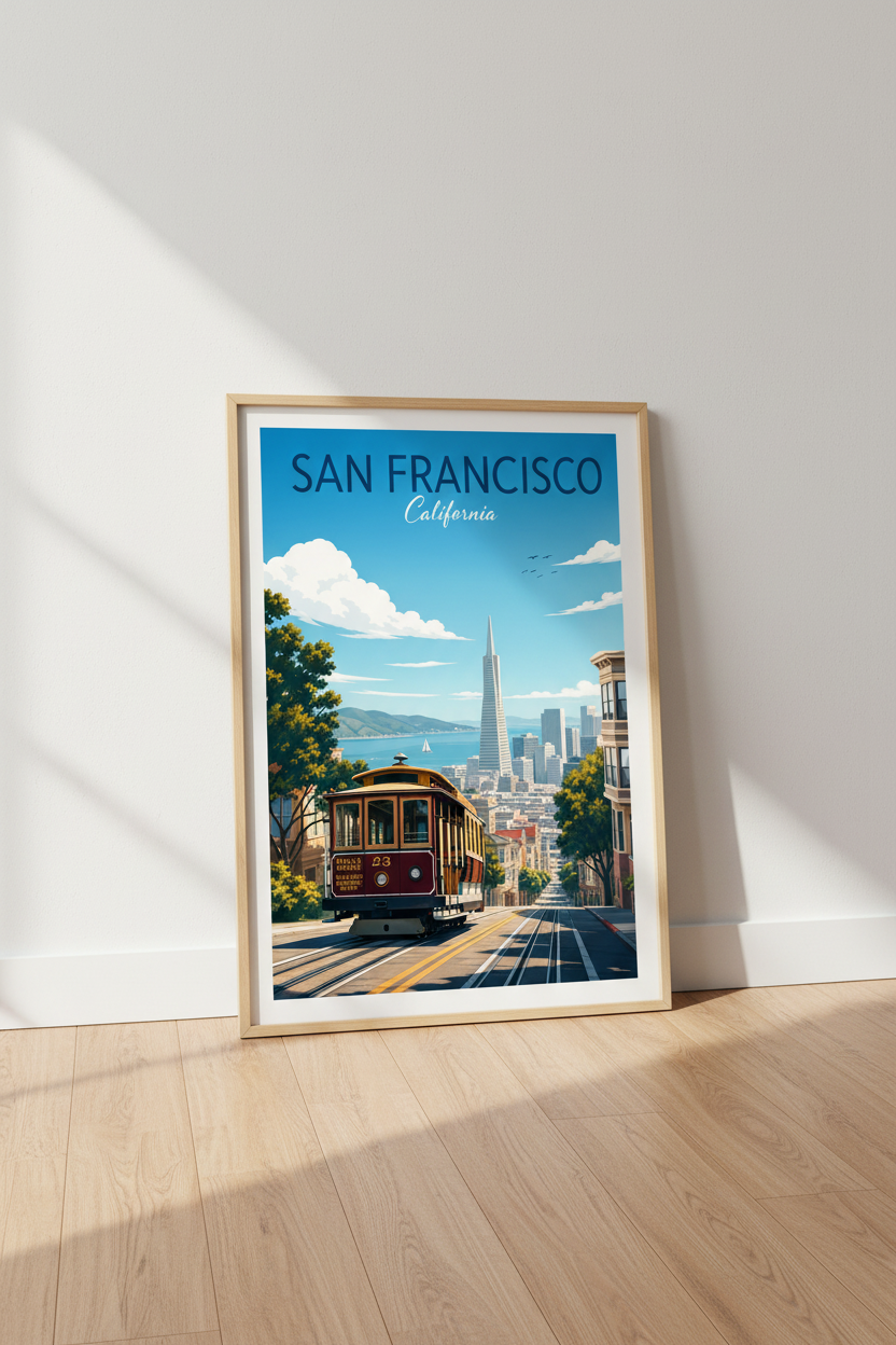 San Francisco Cable Car Wall Art Print | California Travel Decor | Retro City Poster
