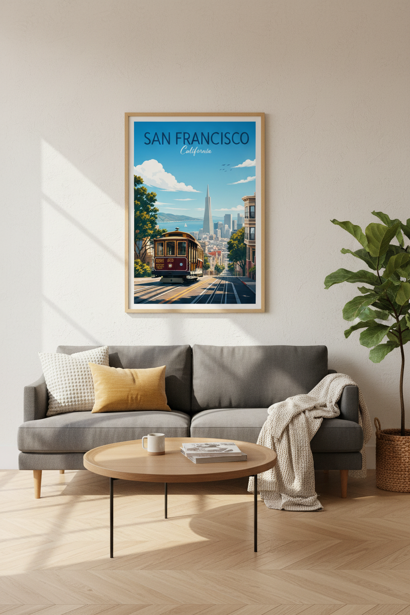 San Francisco Cable Car Wall Art Print | California Travel Decor | Retro City Poster