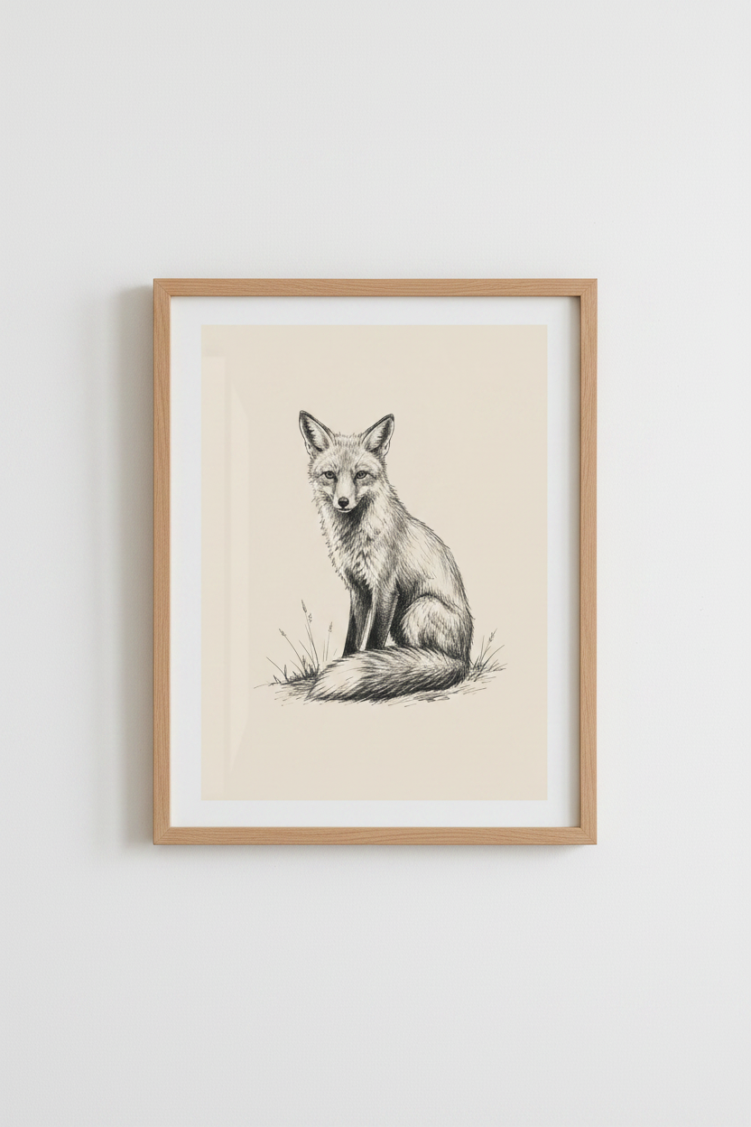 Red Fox Sketch Wall Art Print | Woodland Nursery Decor | Rustic Vintage Poster