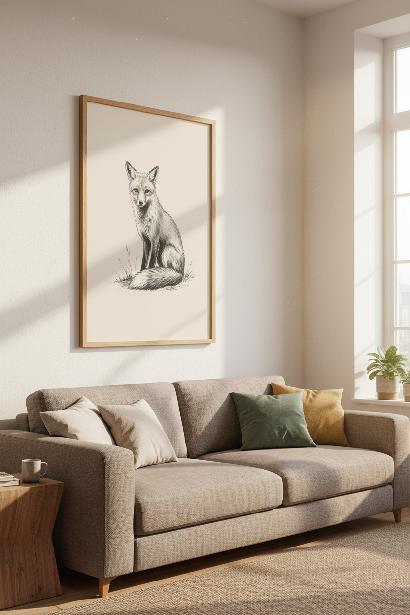 Red Fox Sketch Wall Art Print | Woodland Nursery Decor | Rustic Vintage Poster