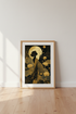 Gold Lotus & Moon Goddess Wall Art | Celestial Black & Gold Poster, Living Room Decor