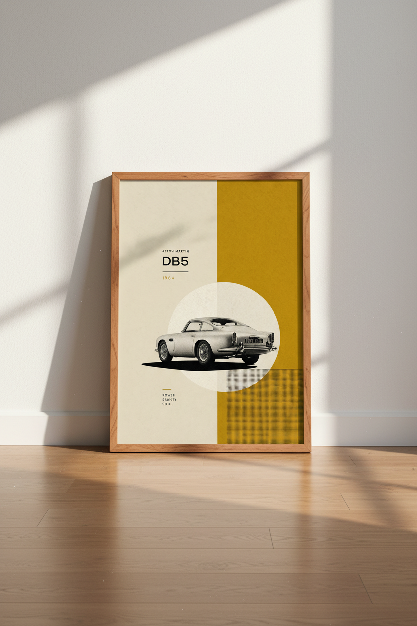 Aston Martin DB5 1964 Art Print | Minimalist Automotive Poster, Man Cave Decor