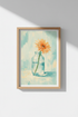 Gerbera Daisy Oil Painting | Blue & Orange Floral, Modern Farmhouse Decor