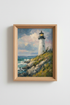 Lighthouse Oil Painting Print | Coastal Nautical Wall Art | Impasto Beach Poster