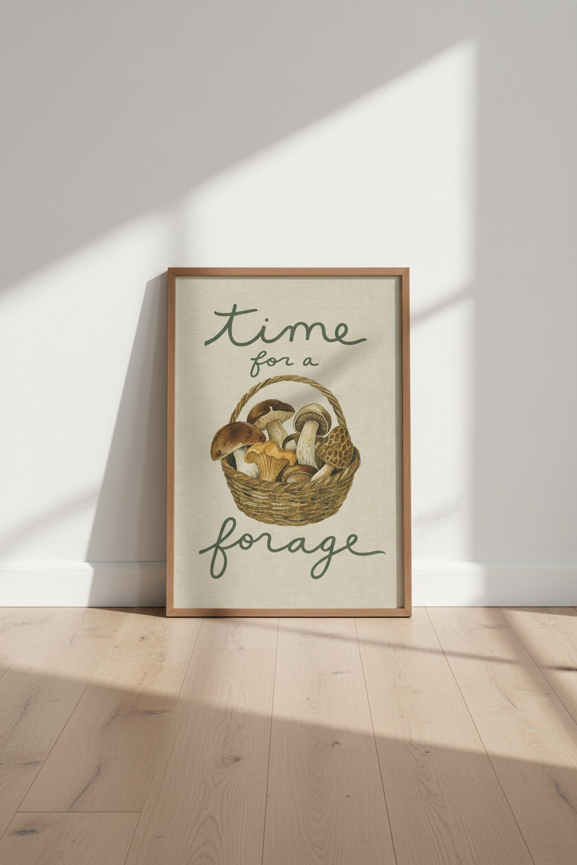 Mushroom Foraging Wall Art | Vintage Watercolor Style, Kitchen &amp; Cottagecore Decor